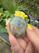 Load image into Gallery viewer, Pink Flash Labradorite Palmstone

