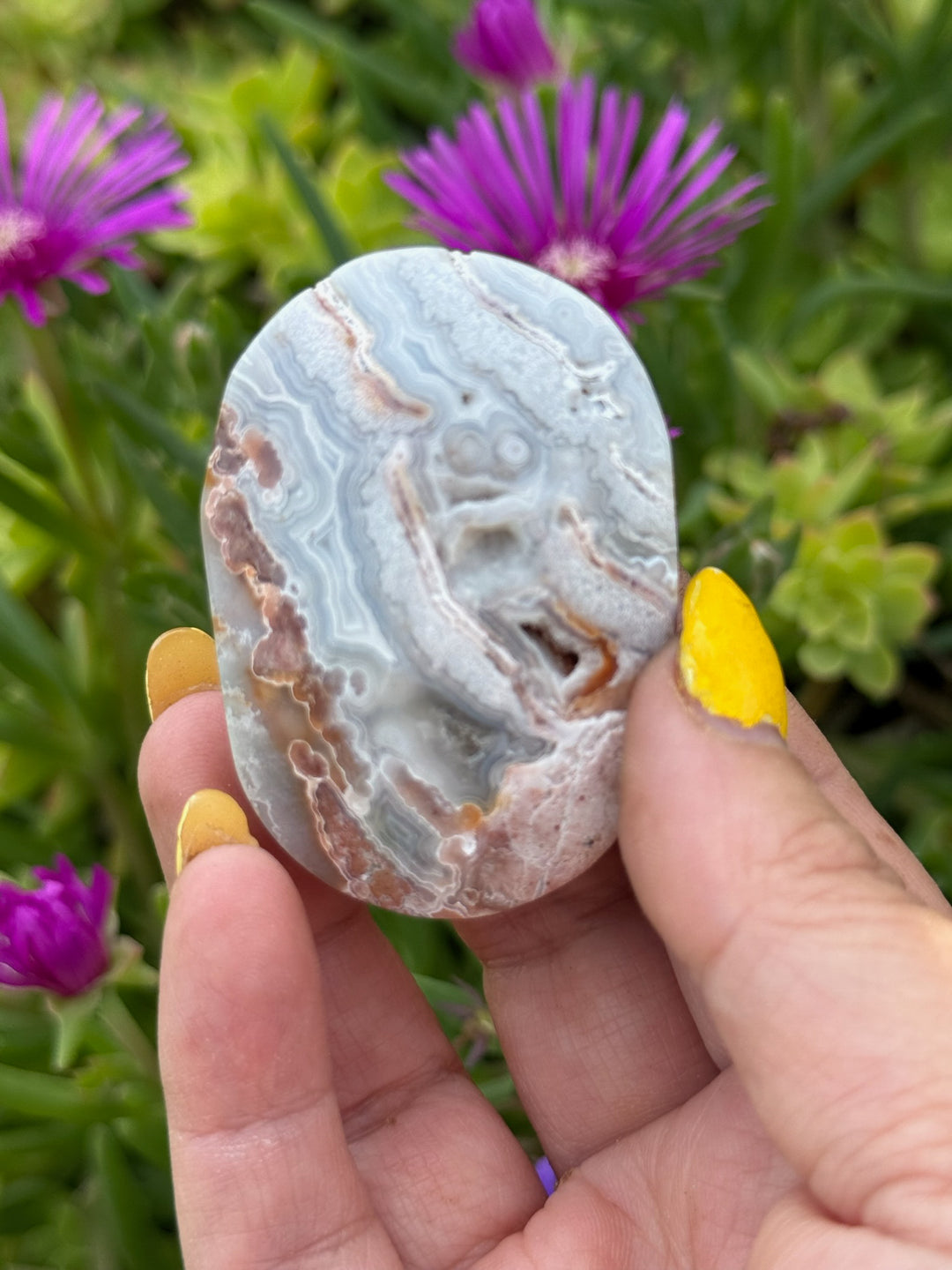 Crazy Lace Agate Palmstone with Druzy