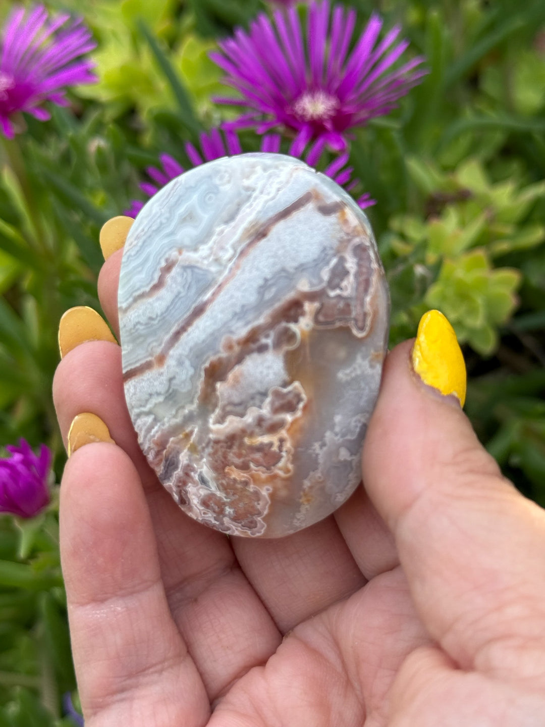 Crazy Lace Agate Palmstone with Druzy