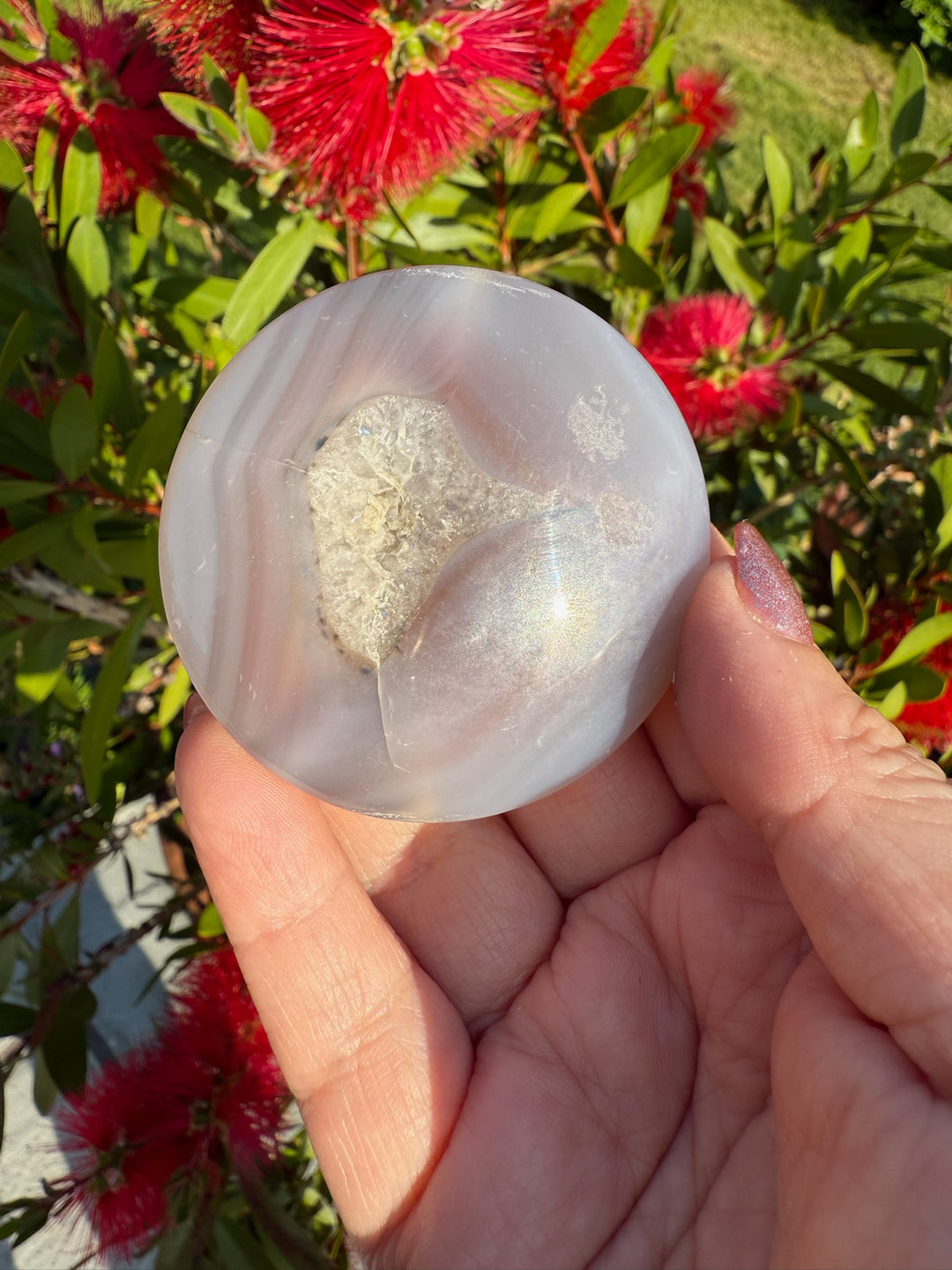 Drilled Druzy Agate Round Palmstone