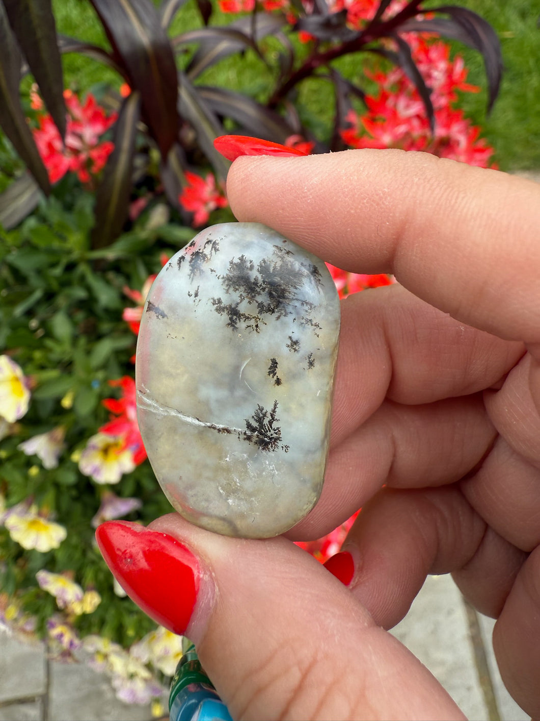 Blue Opal Tumblestone with Dendrites from Peru