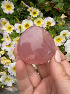 Jelly Rose Quartz Palmstone with Limonite and Rainbows