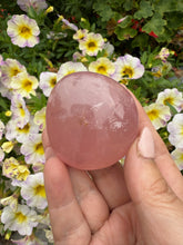 Load image into Gallery viewer, Jelly Rose Quartz Palmstone with Limonite and Rainbows
