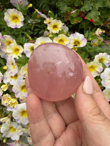 Jelly Rose Quartz Palmstone with Limonite and Rainbows