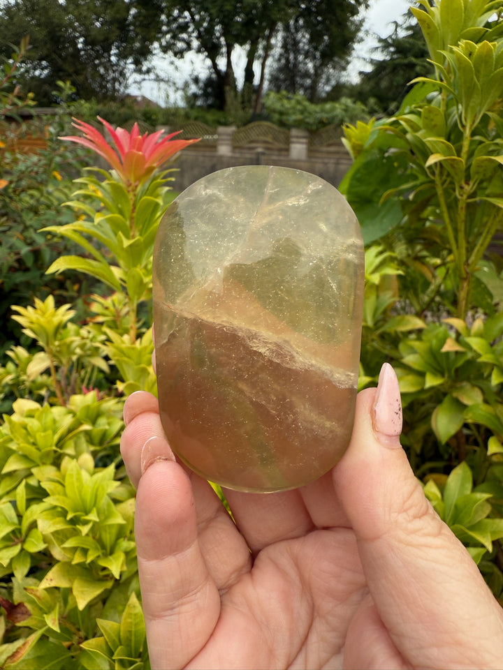 Honey Smoky Fluorite Palmstone