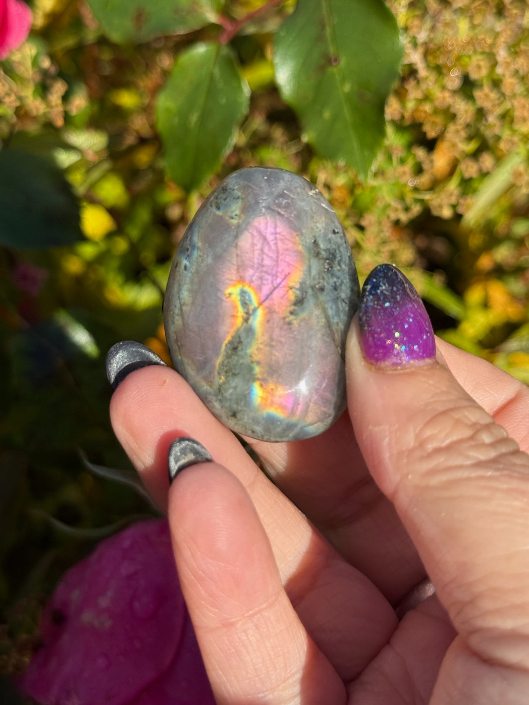 Pink Flash Labradorite Palmstone