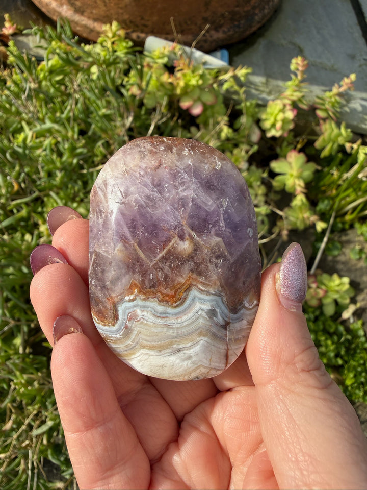 Amethyst and Crazy Lace Agate Palmstone