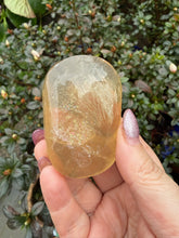 Load image into Gallery viewer, Smokey Honey Fluorite Palmstone with Rainbows
