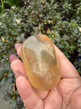 Load image into Gallery viewer, Smokey Honey Fluorite Palmstone with Rainbows
