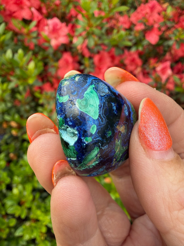 Rare New Find Chrysocolla with Malachite and Azurite Tumblestone from Peru