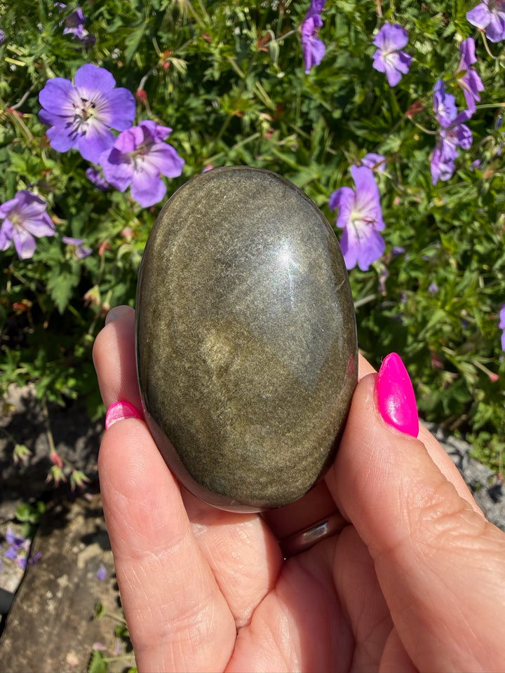 Gold Sheen Obsidian Palmstone from Mexico