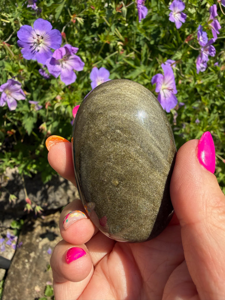 Gold Sheen Obsidian Palmstone from Mexico