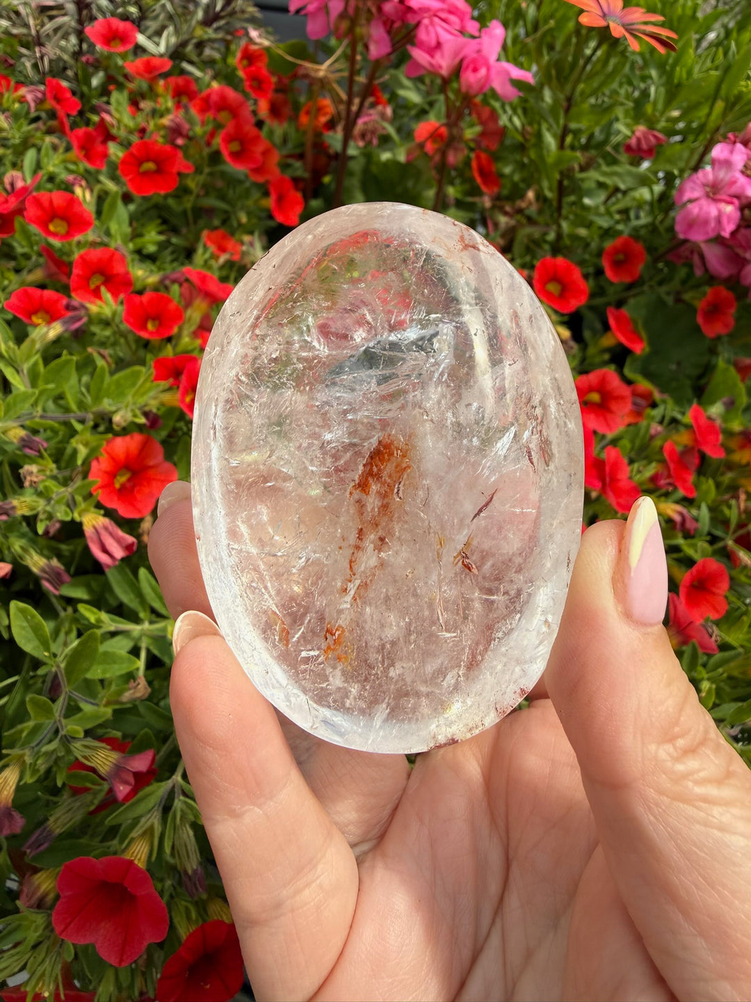 Quality Quartz With Hematite Palmstone from Brazil