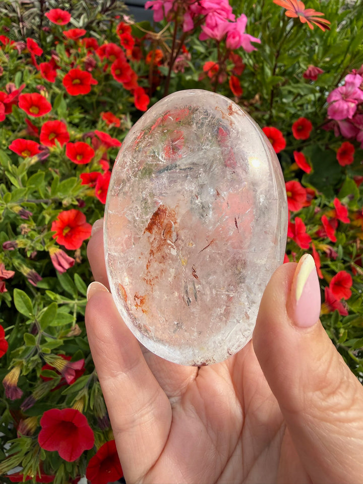 Quality Quartz With Hematite Palmstone from Brazil