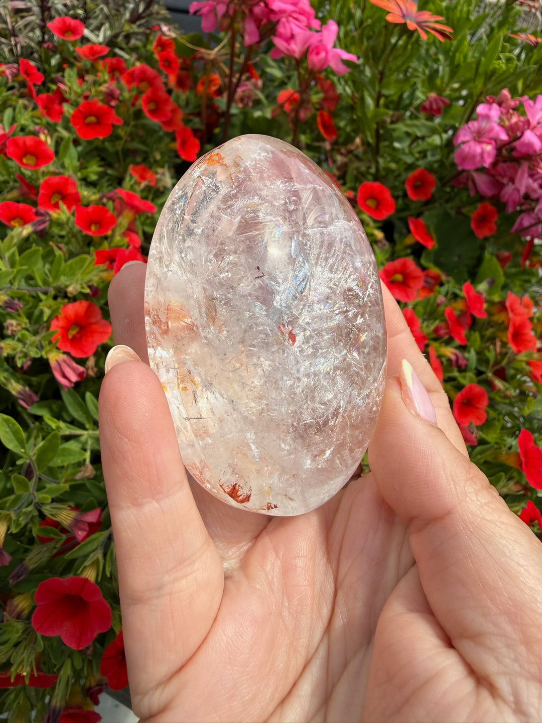 Quality Quartz With Hematite Palmstone from Brazil