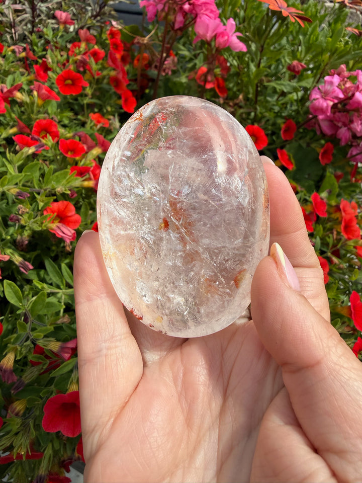 Quality Quartz With Hematite Palmstone from Brazil