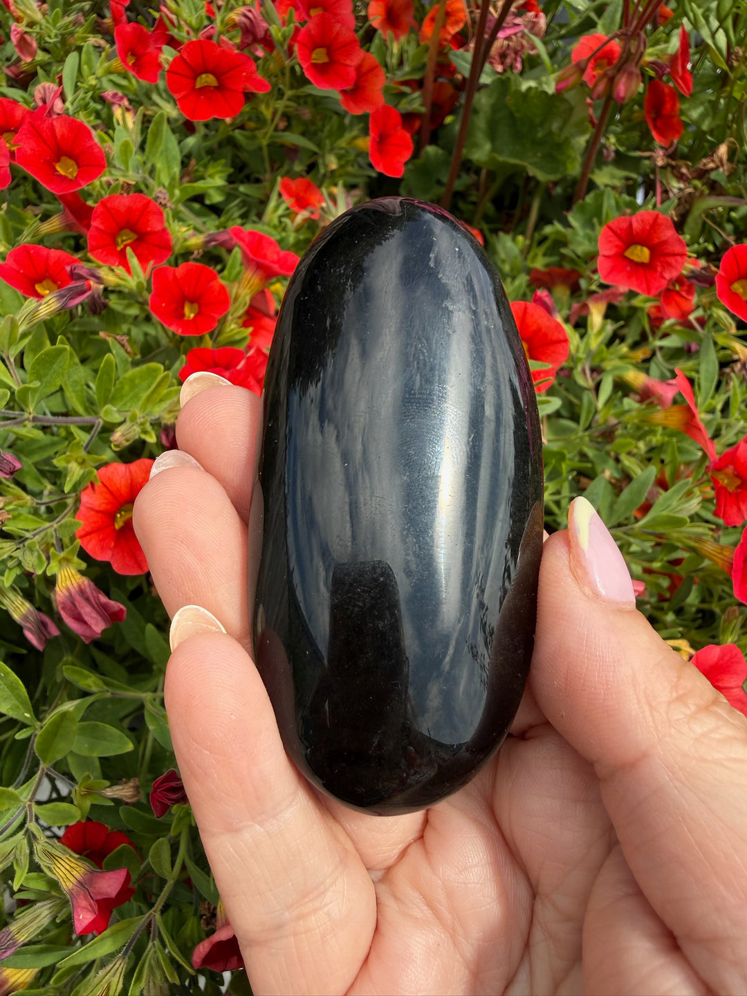 Elongated Obsidian Palmstone from Mexico