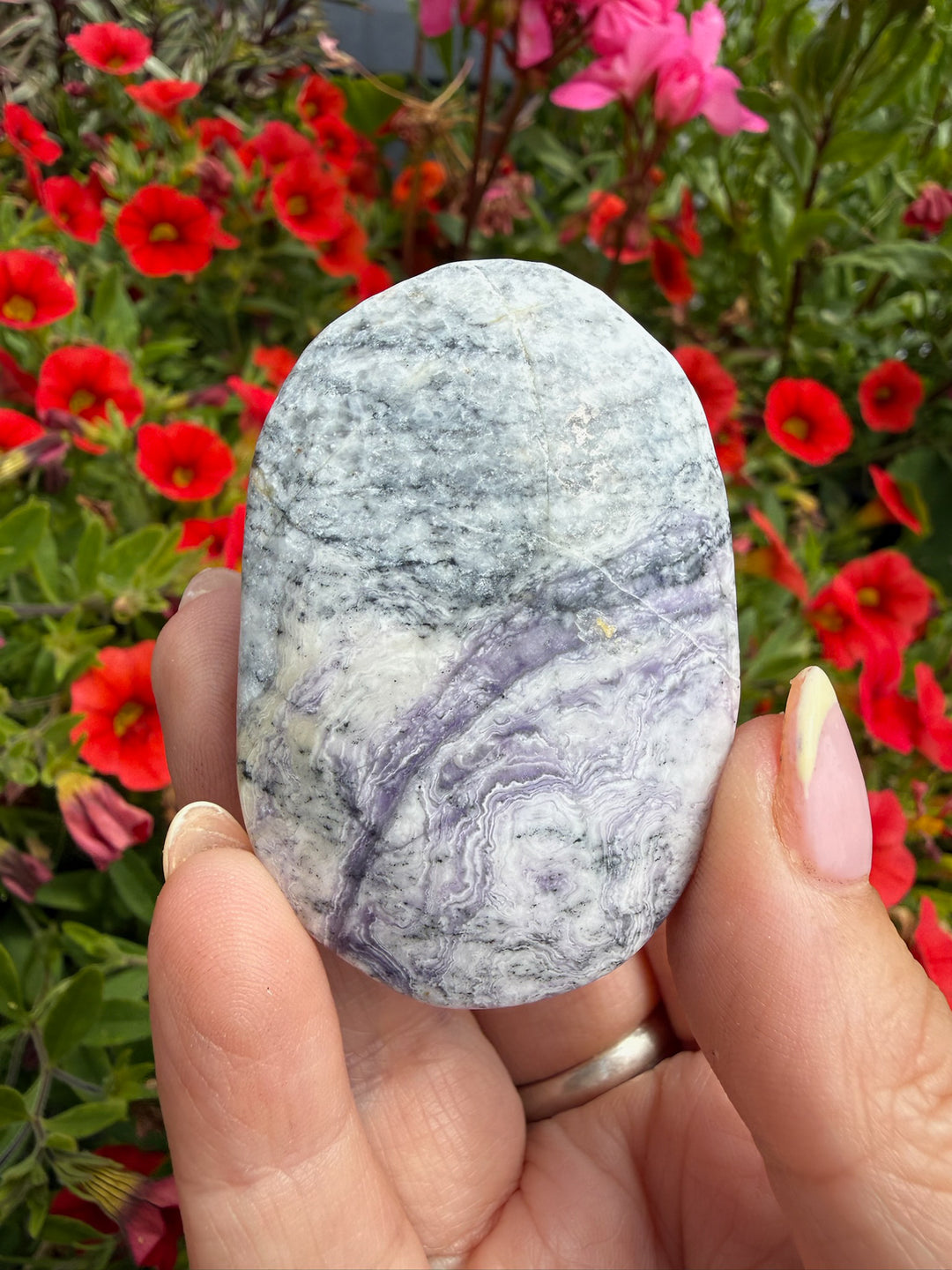 Silky Fluorite Palmstone from China