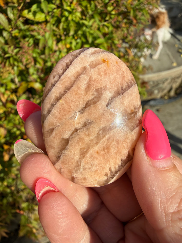 Graphic Feldpar with Smoky Quartz Palmstone