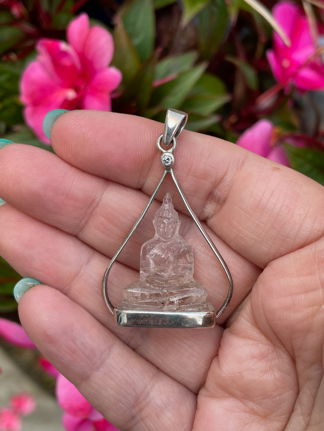925 Sterling Silver Morganite Buddha Pendant