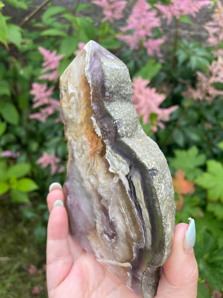 Feather Fluorite with Pyrite Slice Tower