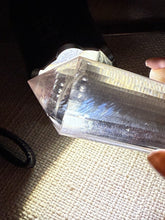 Load image into Gallery viewer, 24 Facet Clear Quartz Vogel with Blue Feathers
