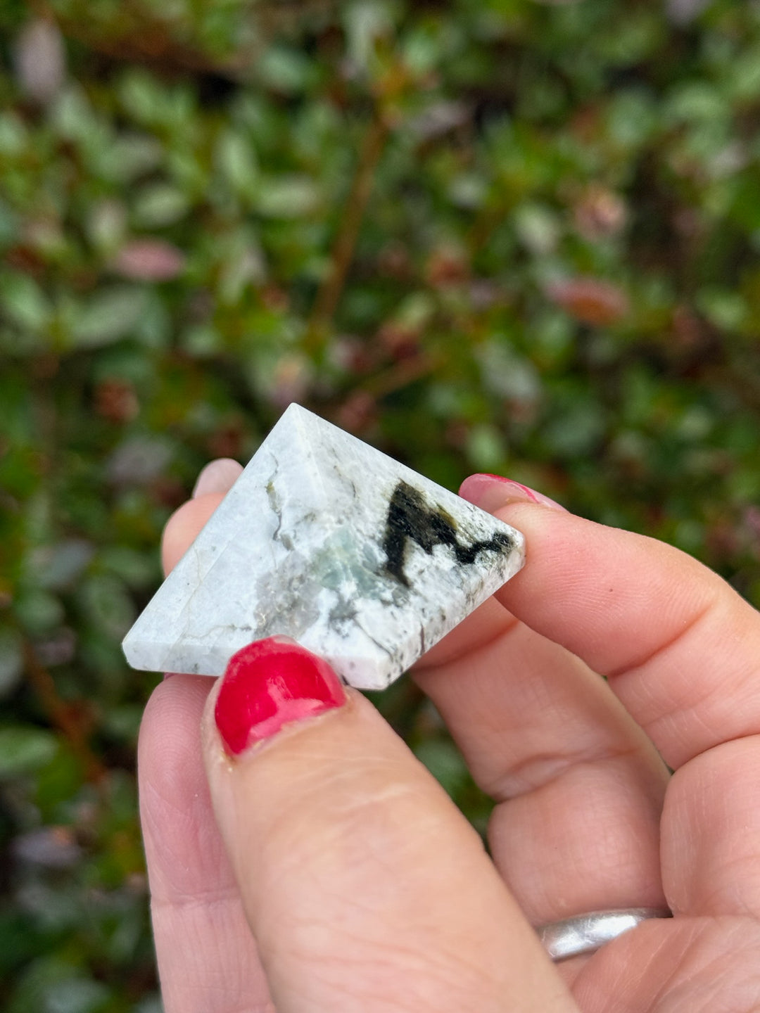Moonstone and Tourmaline Pyramid Carving