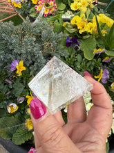 Load image into Gallery viewer, Clear Quartz Pyramid Carving Sacred Geometry
