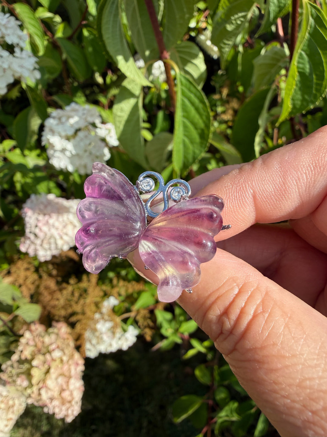 Purple Fluorite Butterfly Adjustable Ring