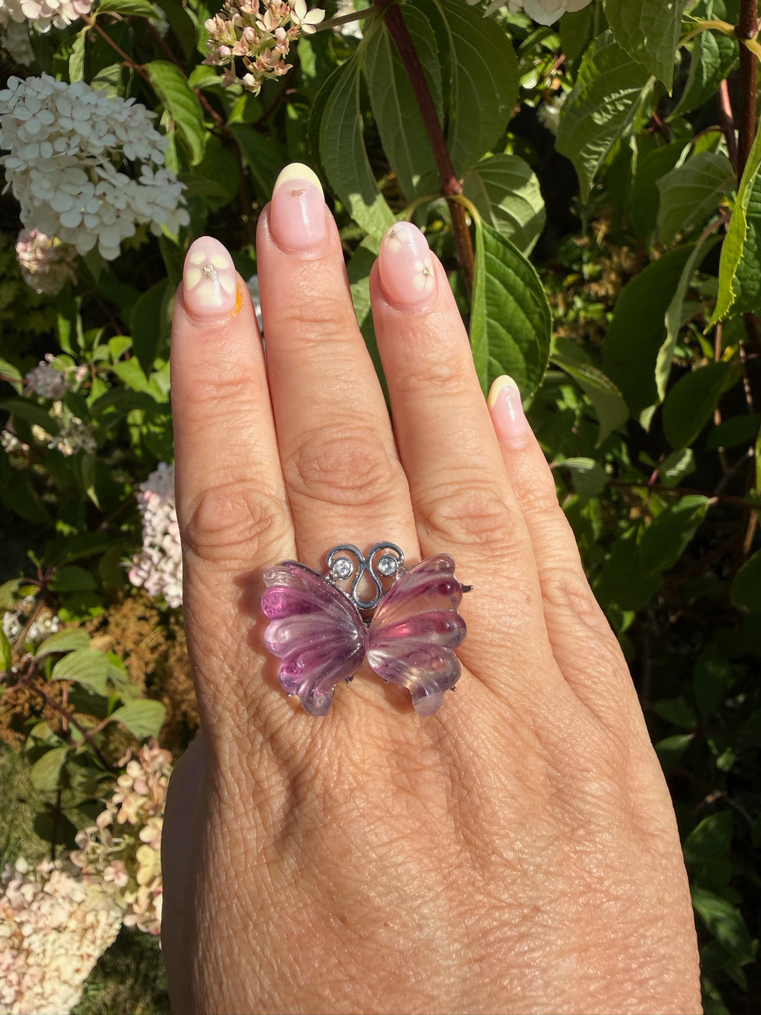 Purple Fluorite Butterfly Adjustable Ring