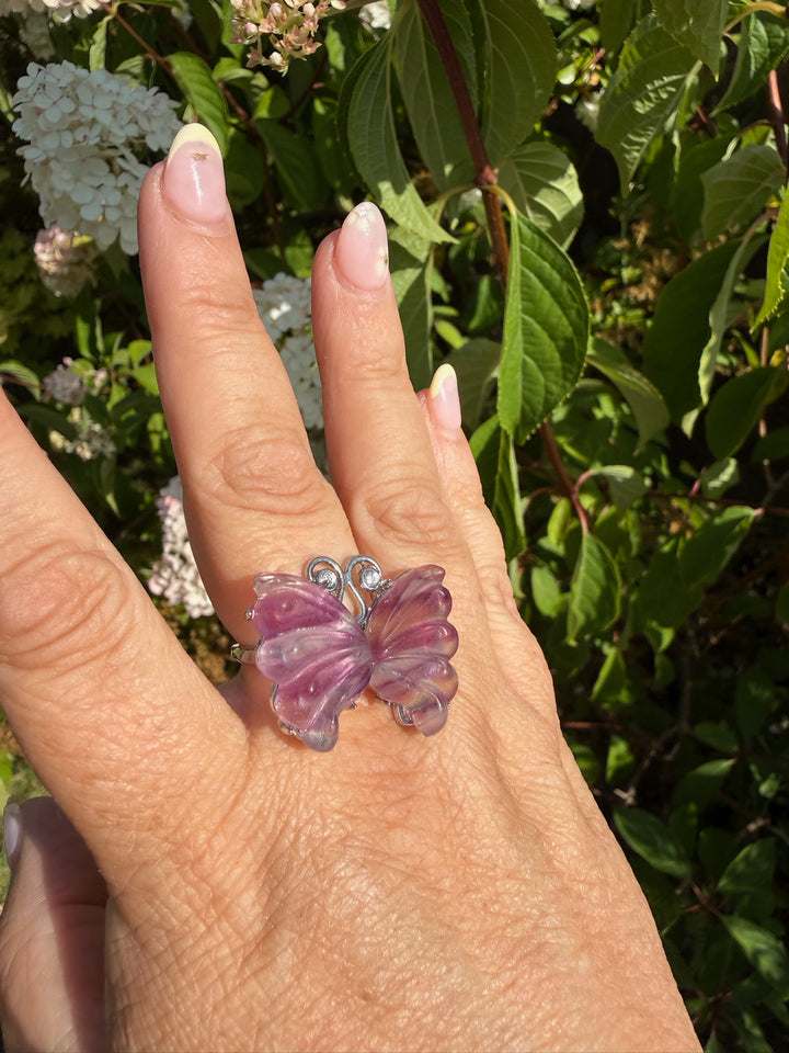 Purple Fluorite Butterfly Adjustable Ring