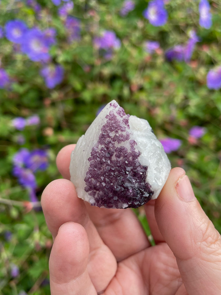 Purple Fluorite Cubes on Candle Quartz Specimen