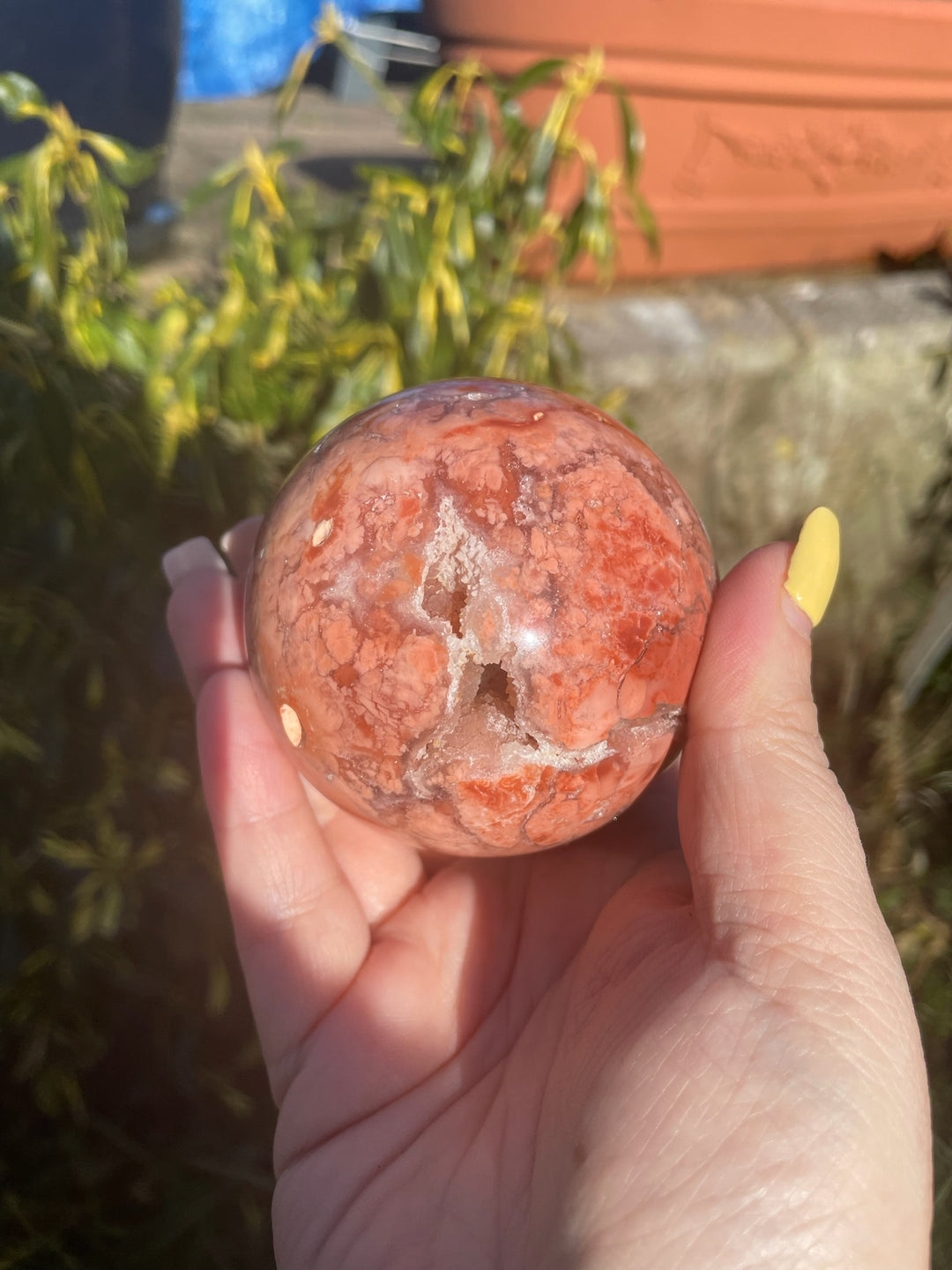 Pink Agate and Chalcedony Sphere with Geode &amp; Druzy