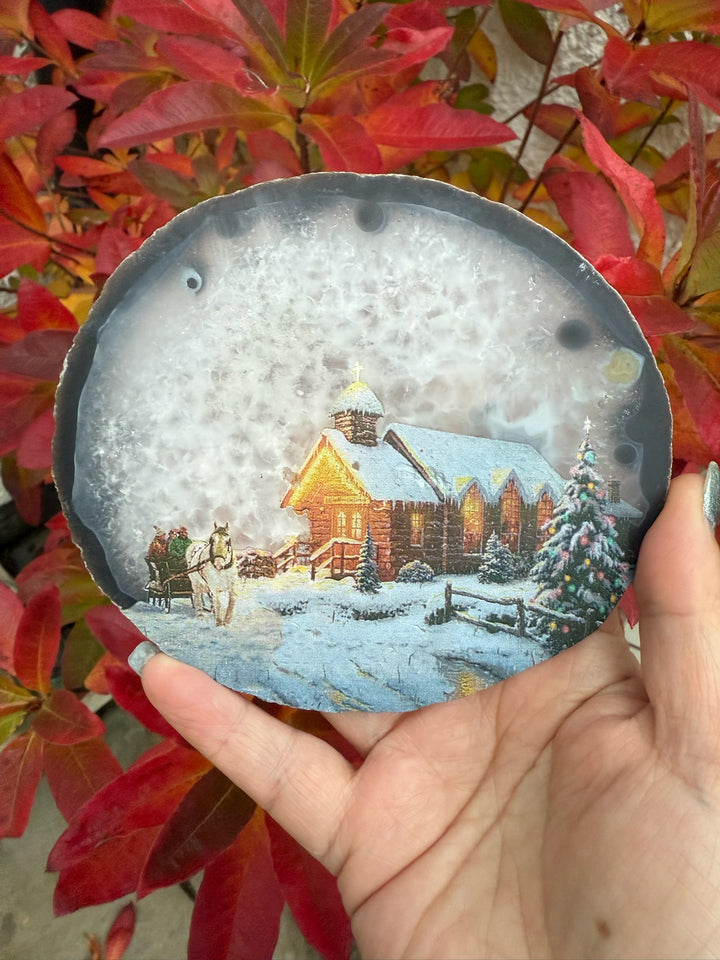 Christmas Scene Agate Crystal Slice