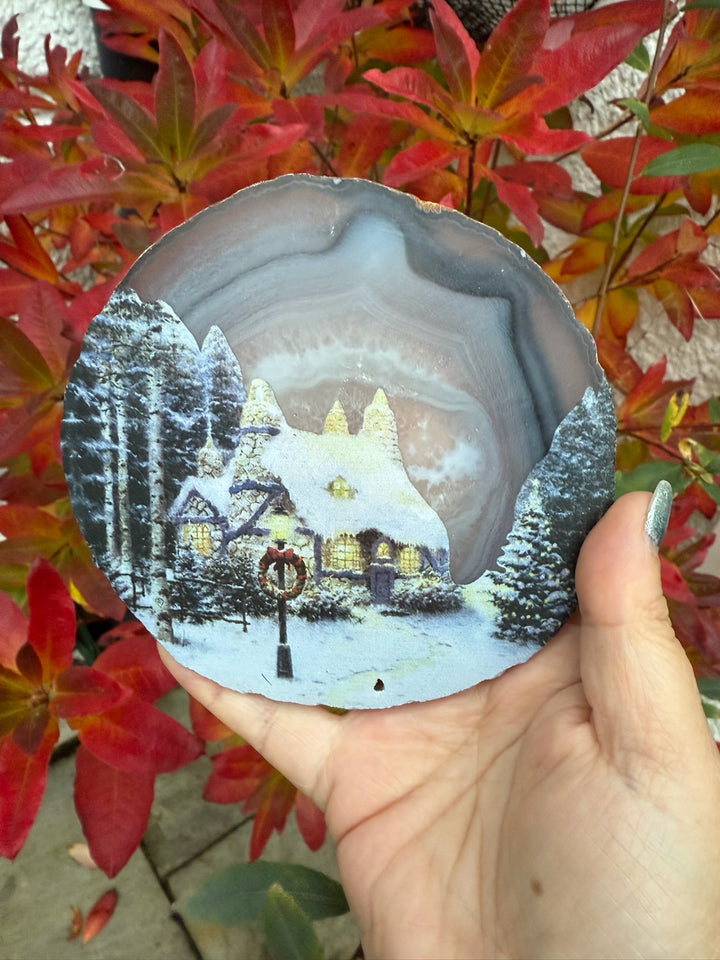 Christmas Scene Agate Crystal Slice
