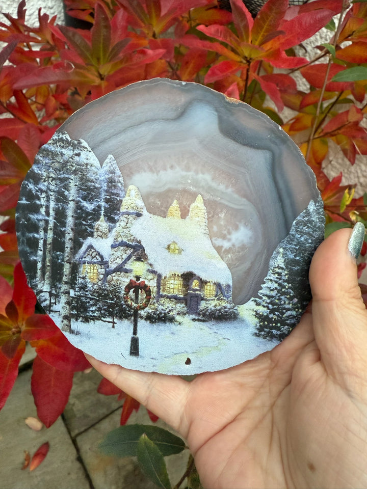 Christmas Scene Agate Crystal Slice