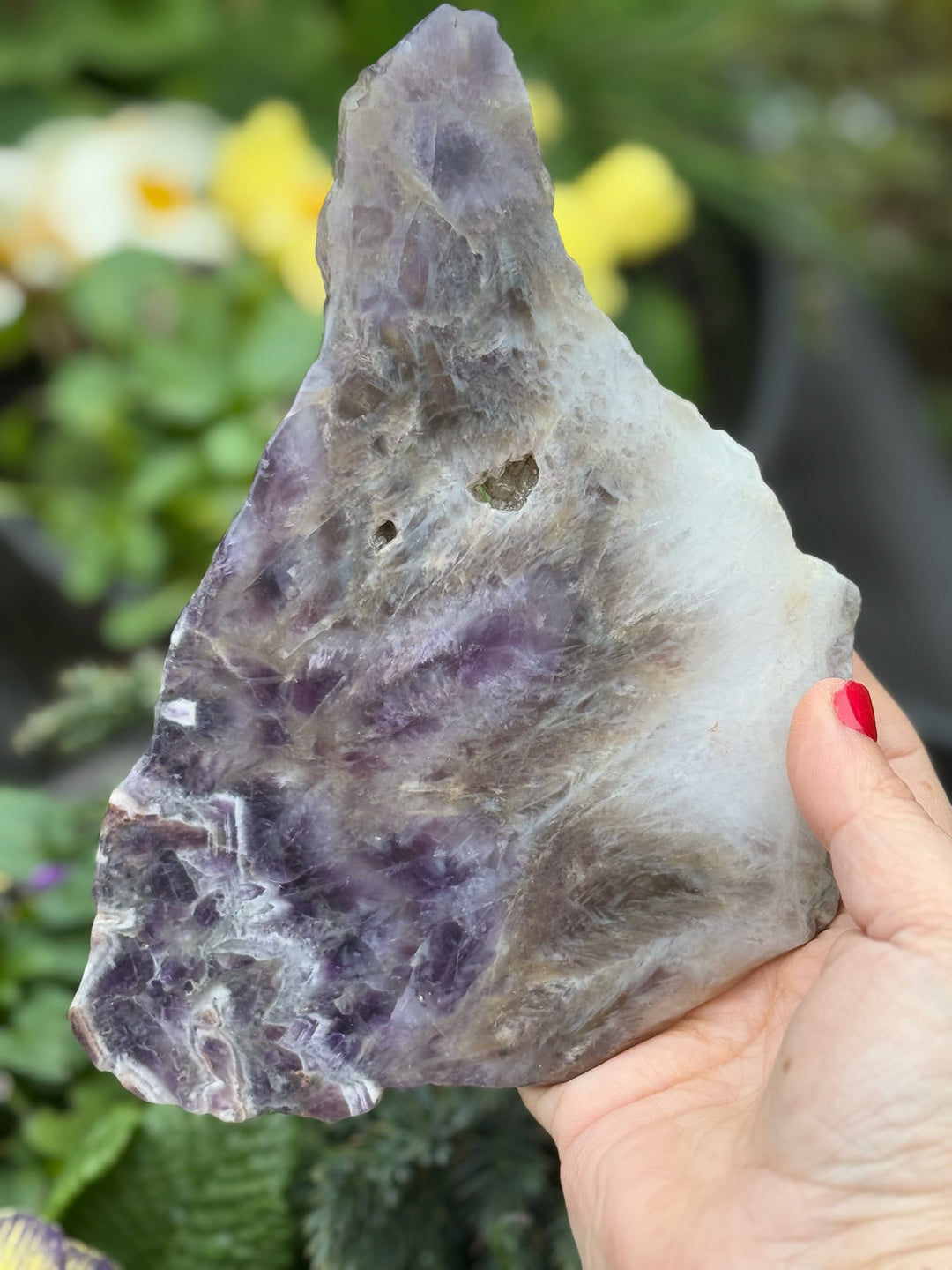 Chevron Amethyst Slice Carving with Pentagram