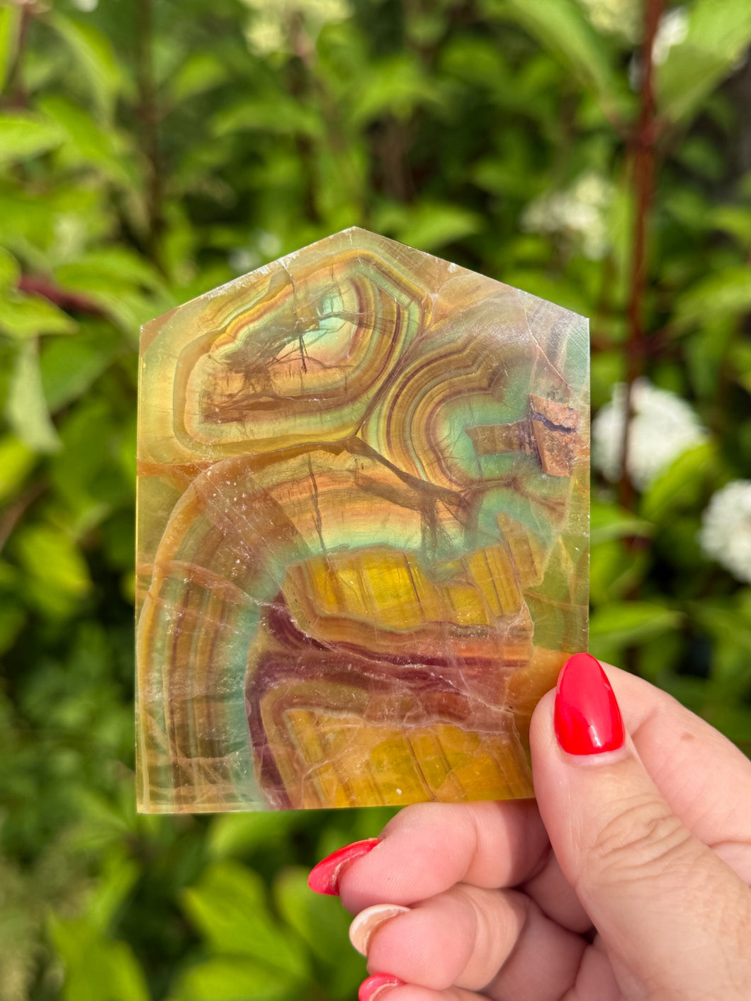 Banded Yellow Fluorite Slice Carving