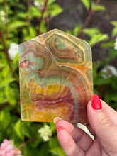 Load image into Gallery viewer, Banded Yellow Fluorite Slice Carving
