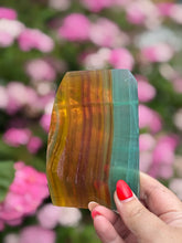 Load image into Gallery viewer, Banded Yellow and Green Fluorite Slice Carving
