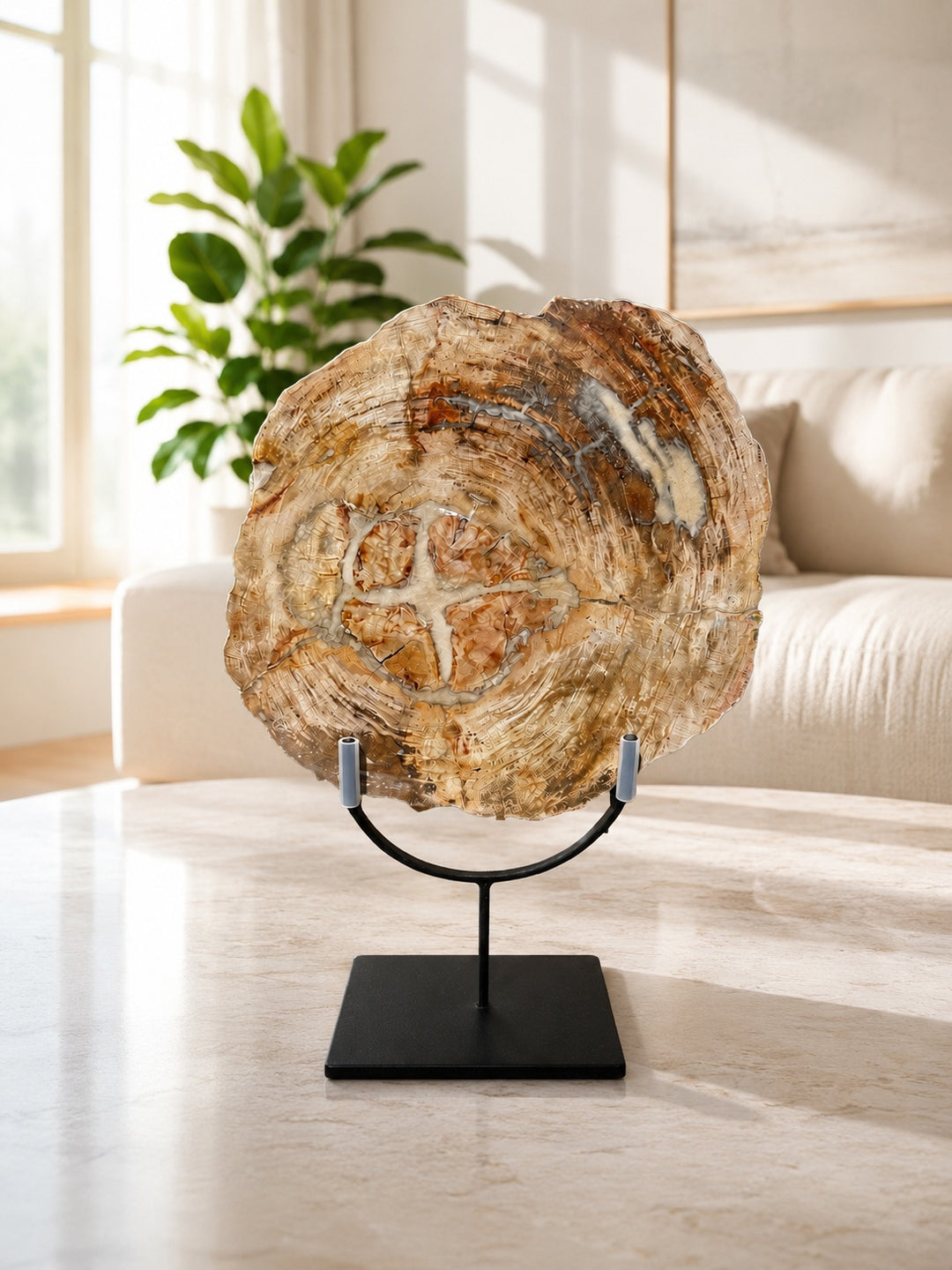 Statement Petrified Wood Slice and Stand from Madagascar