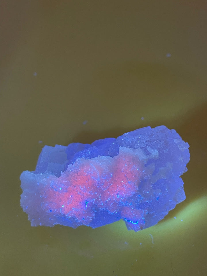 UV Reactive Stepped Mint Green Fluorite and Calcite from Fujian