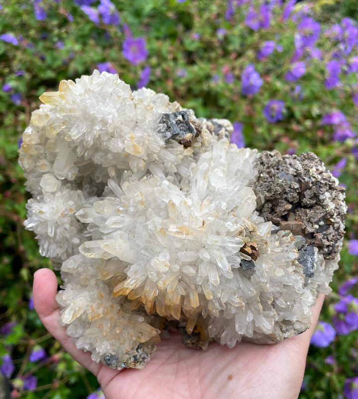 Quartz Chalcopyrite and Limonite Cluster Specimen
