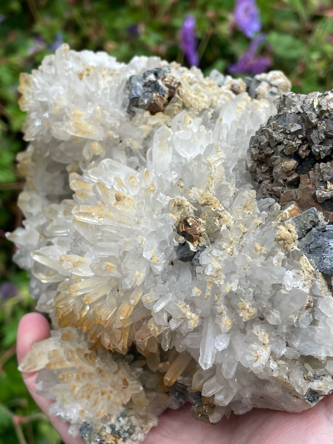 Quartz Chalcopyrite and Limonite Cluster Specimen