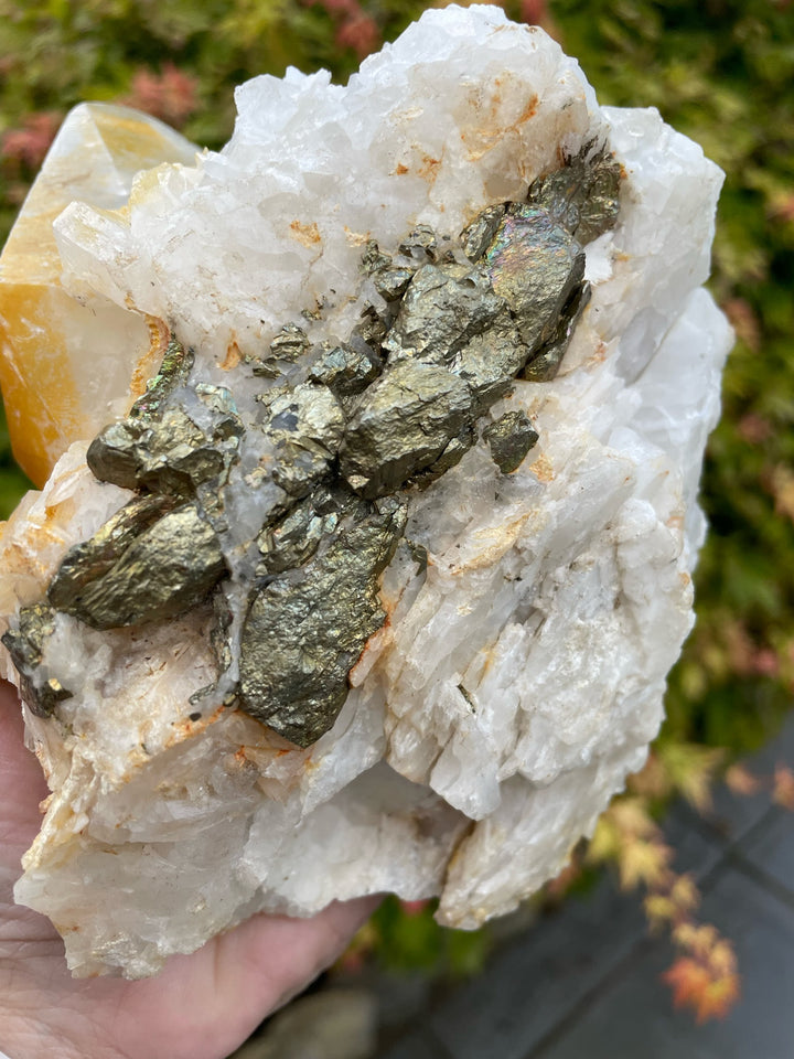 Calcite Quartz and Chalcopyrite Cluster Specimen