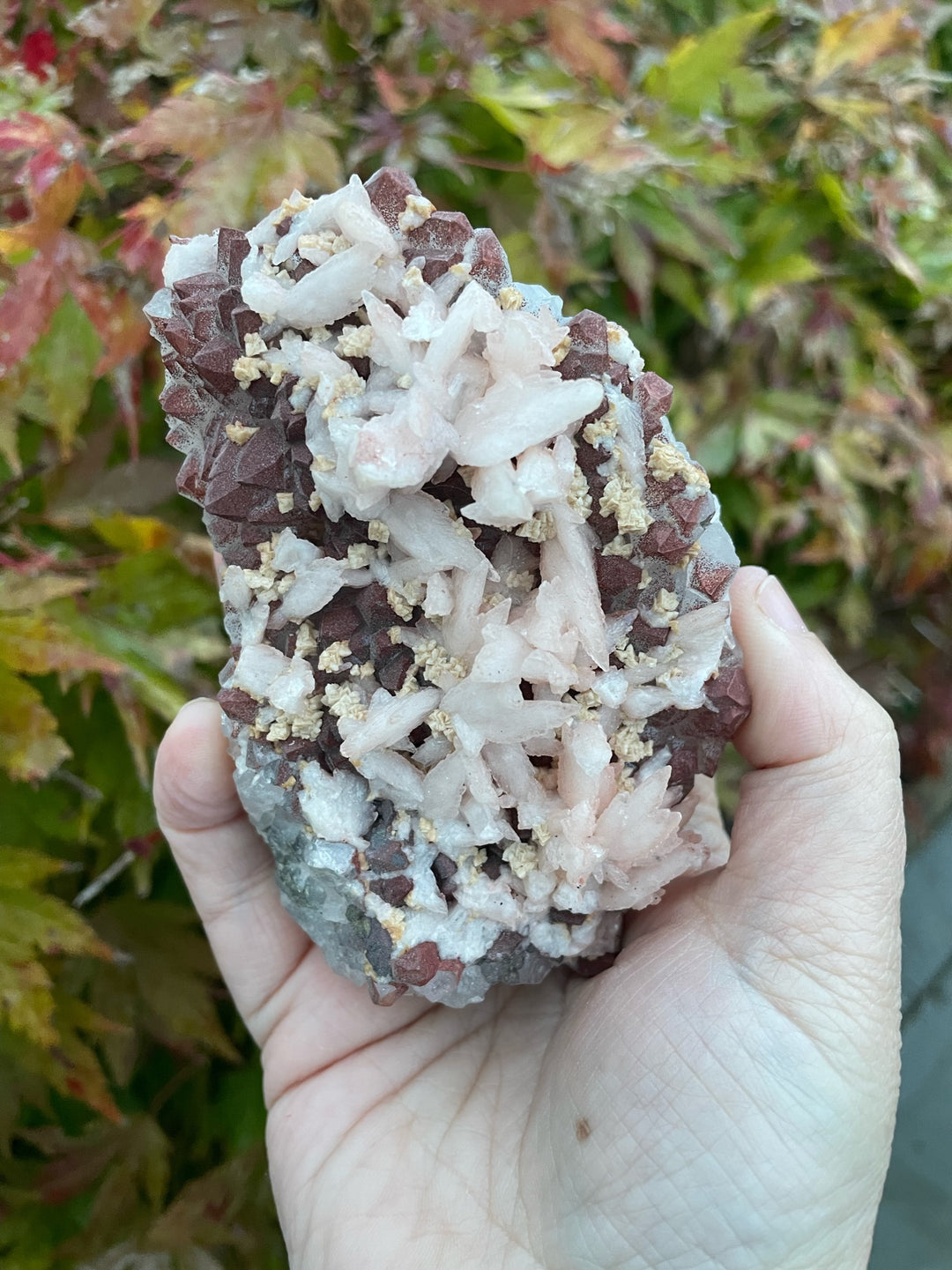 Red Hematite Quartz and UV Reactive Calcite Crystal Specimen
