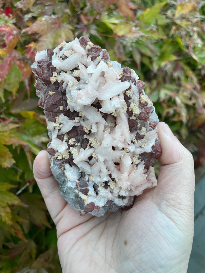 Red Hematite Quartz and UV Reactive Calcite Crystal Specimen