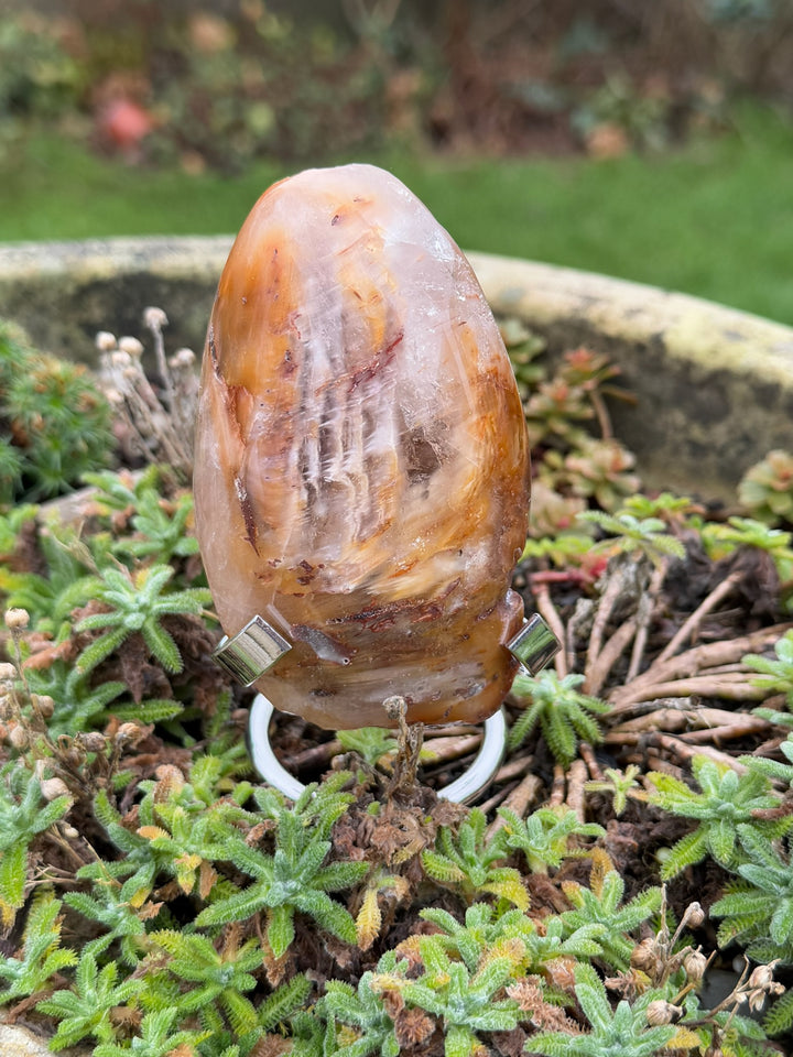 Amphibole Quartz Polished and Rough Specimen with Stand