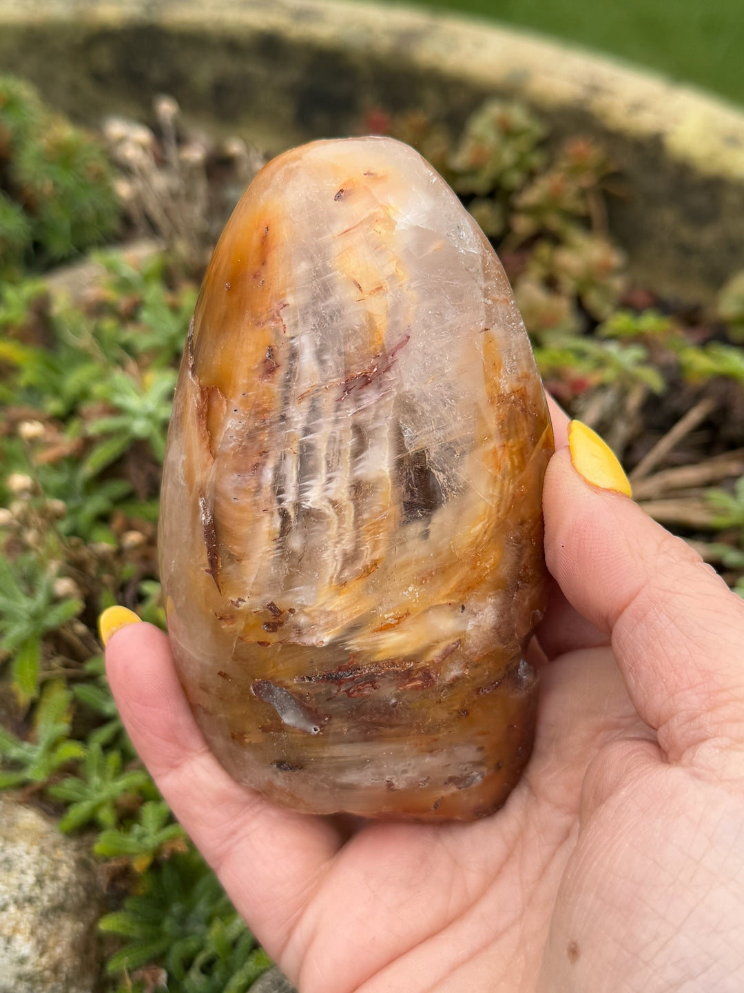 Amphibole Quartz Polished and Rough Specimen with Stand