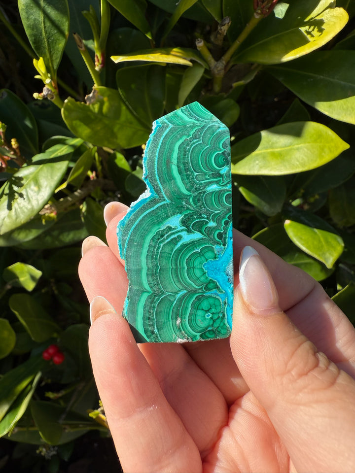 Malachite and Chrysocolla Rough and Polished Tower